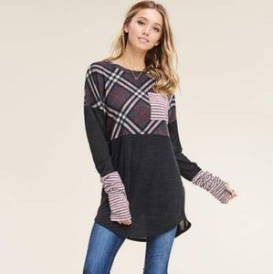 Long Sleeve Plaid Striped Sweater